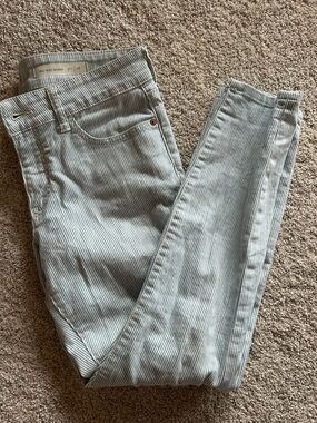 Striped Light Blue & White high rise Skinny Jeans Pilcro Anthropologie 28